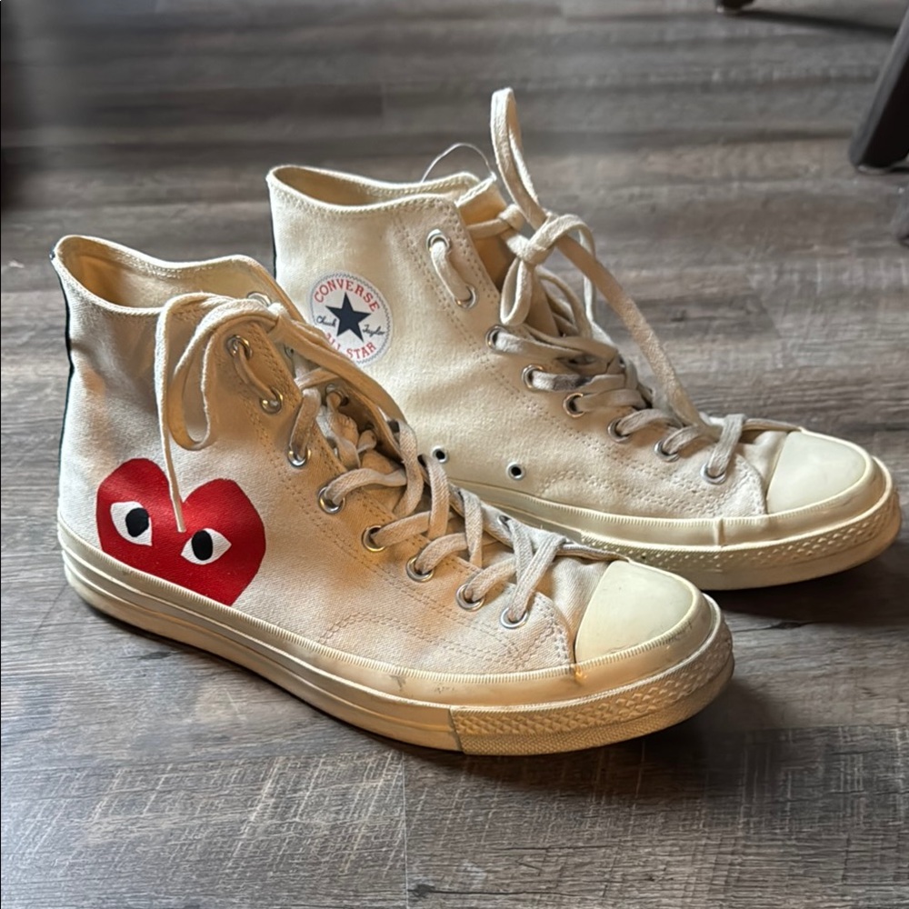 Converse Play X Comme Des Garçons Cream High-Tops with Red Heart